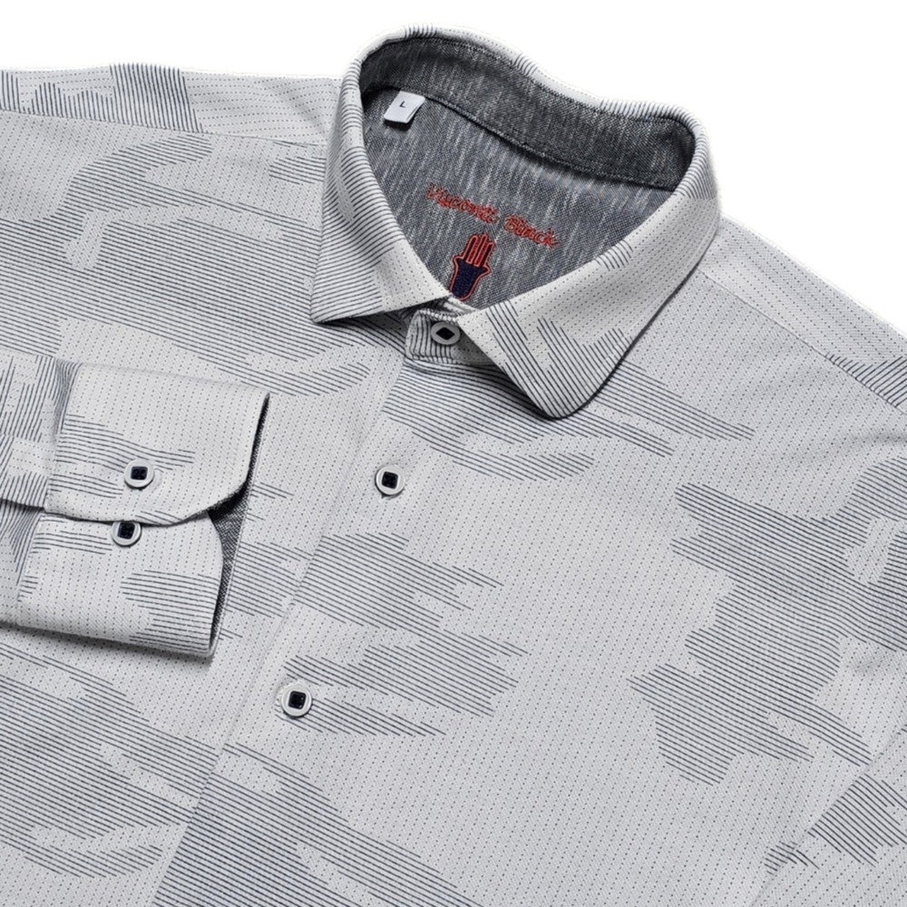 Visconti Black White Digital Camo Mens L Cotton Blend Button‎ Down Shirt Stretch